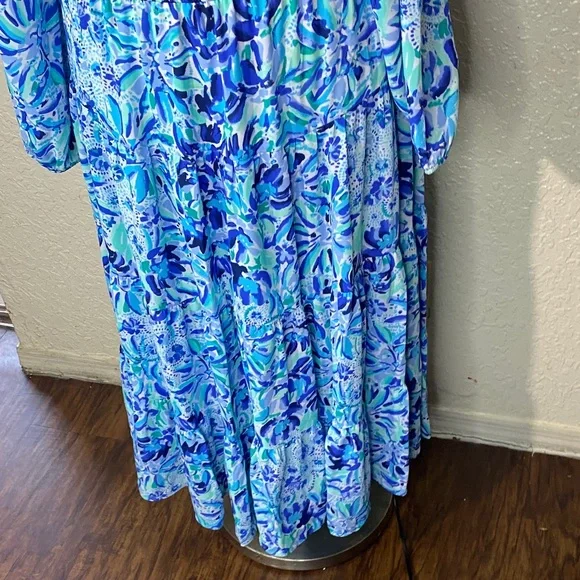 Lilly Pulitzer Blue and Green Off-Shoulder Dress - Picture 6 of 12